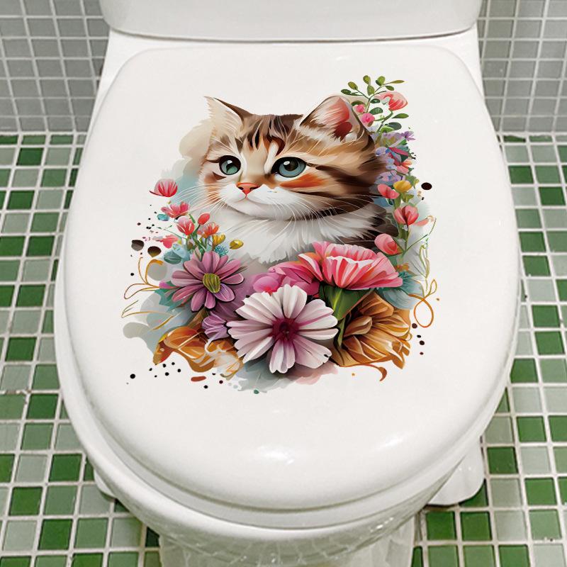 Мультфильм милый акварельный кот наклейка наклейки ванная комната украшение крышки унитаза водостойкая наклейка на стену