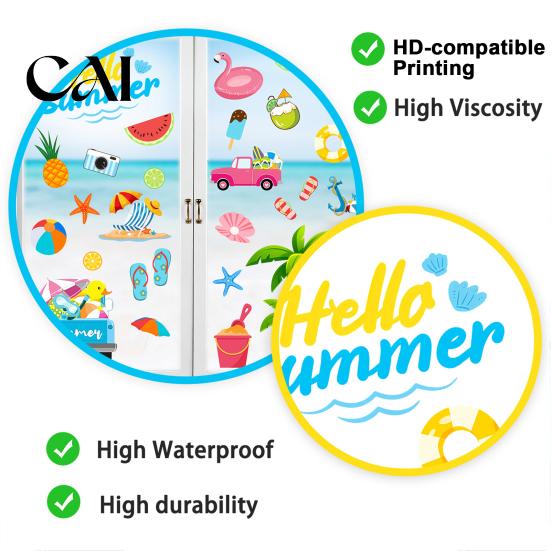 Creative Summer Gift Ideas 2Pcs Hello Beach Window Clings, Tropical Hawaiian Coconut Tree Flamingo Easy Peel Stick Wall Art Stickers