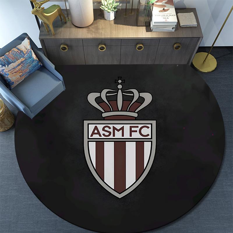 AS Monaco FC Round Area Rug,Carpet Rug for Living Room Bedroom Sofa Playroom Decor,Non-slip Floor Mat