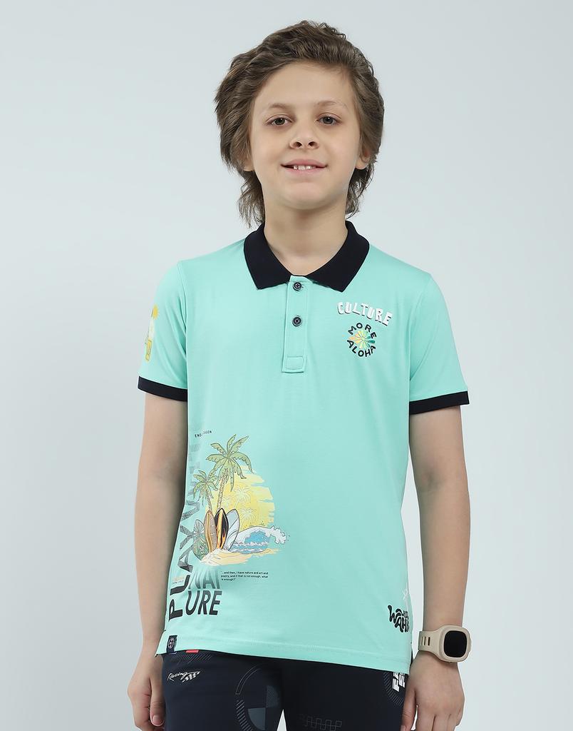 MONTE CARLO Boys's Regular Fit Printed Polo Half Sleeve T-Shirt