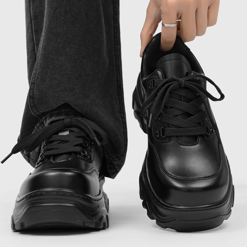 Summer British Style Derby Shoes Black Men'S Square Head Platform Heightening Dad Shoes Sneakers Black
