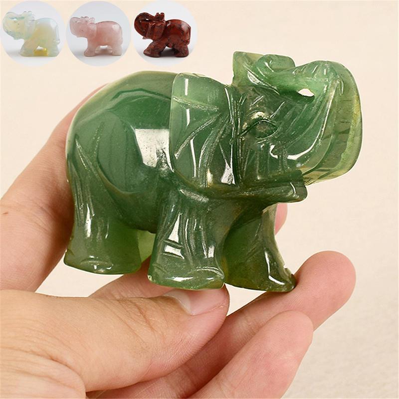 Natural Stone Elephant Statue Traditional Handcrafted Animal Shape Stone Small Home Decor Desk Ornament Exquisite Home Office Shop Car Decor Gift