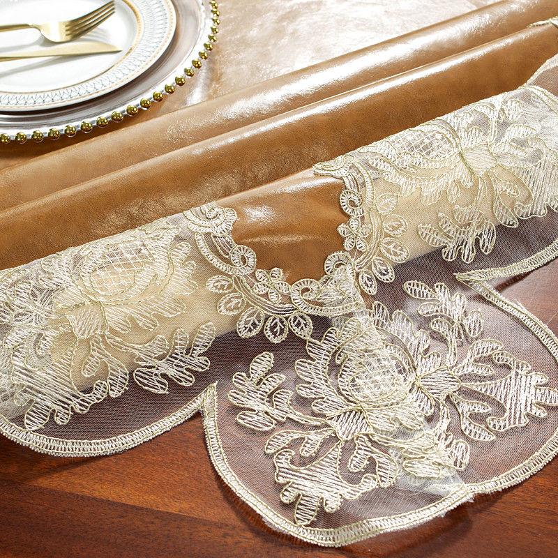 Водонепроницаемая скатерть прямоугольная для обеденного стола с кружевом из искусственной кожи, круглая квадратная крышка для журнального столика, нескользящая, элегантная