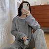 **Женский фланелевый пижамный комплект, круглый вырез, жаккардовый, длинный, плюшевый, толстый, теплый, домашняя одежда**
