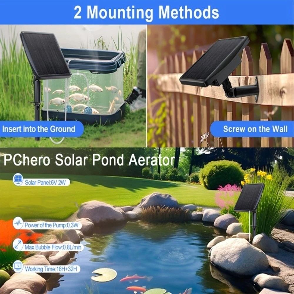 Low Noise Solar Oxygen Pump Durable Aquarium Air Pump Fish Tank Aerator Courtyard