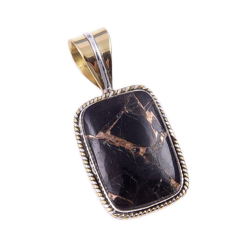 Натуральная черная медная бирюза 925 проба цельное серебро подарок двухцветная подвеска 1,25" e3K05