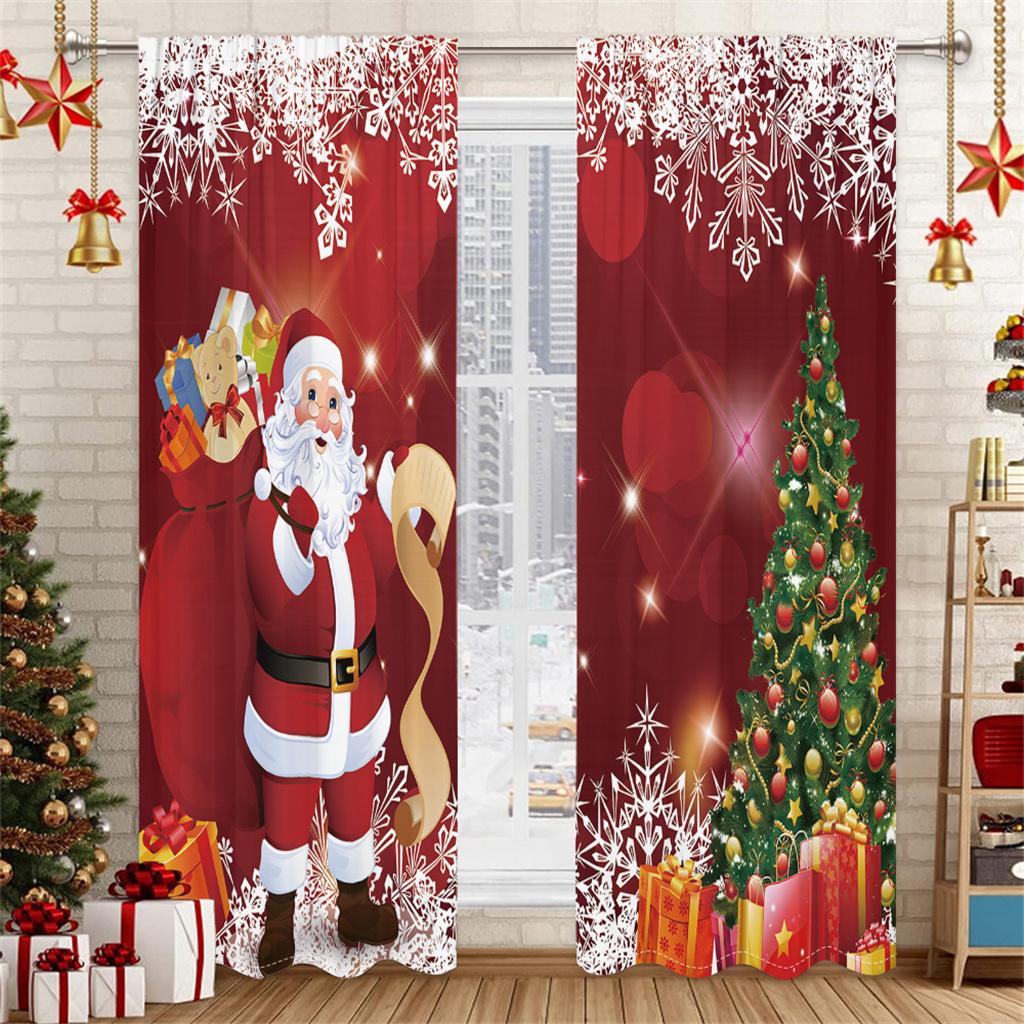 Рождественские шторы Красные панели для спальни 3D Венок Санты Праздничный декор 2 панели Рождественские праздничные оконные шторы
