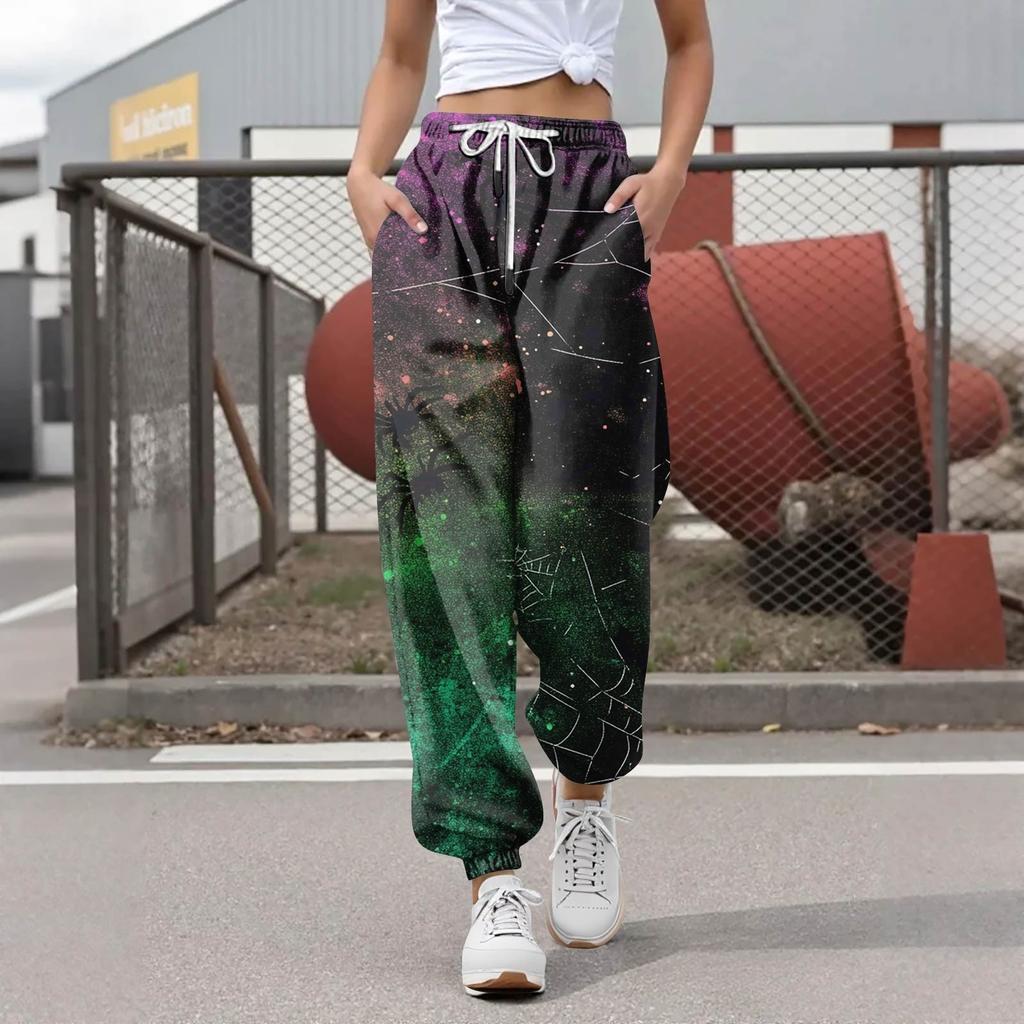 Women's Casual Fashion Halloween Printed Leisure Pants Sweatpants Trousers Drawstring Elastic Waist Drawstring Drawstring Pants