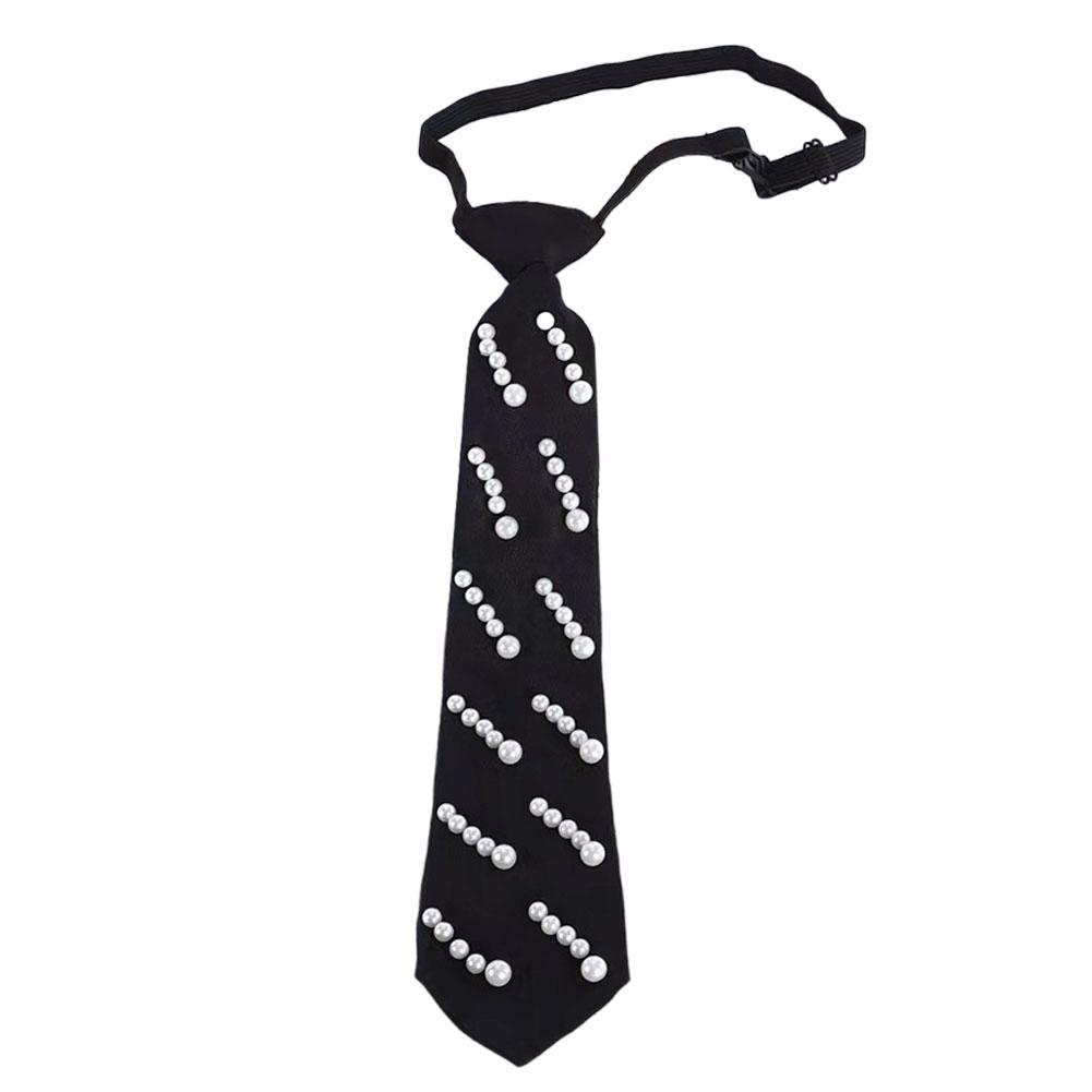 Elegant Preppy Style Women Pearl Tie Bead Long Necktie Versatile Academic College Shirt Necktie Uniform Accessories