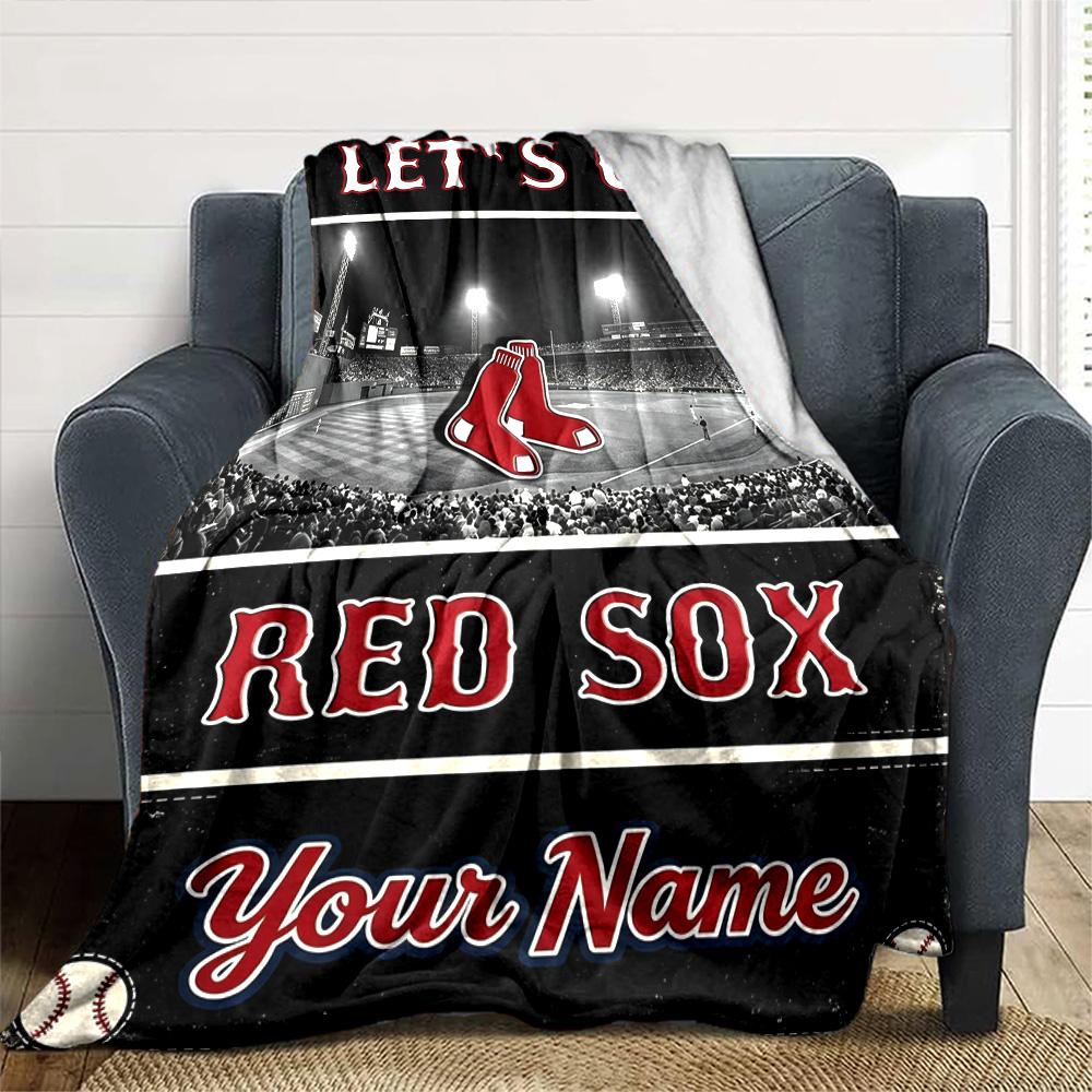 Name Custom Boston red sox logo Print Flannel Blanket High Quality Warm Comfortable Cover for All Seasons Perfect for Gifts Home Decor