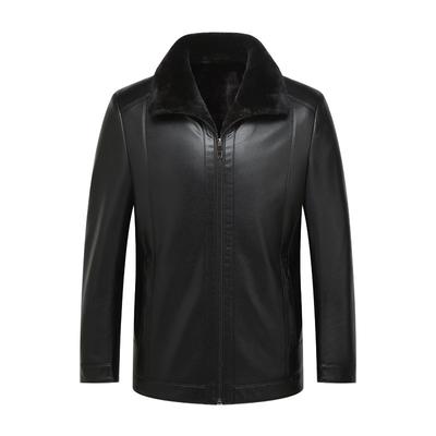 Куртка из натуральной кожи с лацканами для мотоциклистов, большой размер, пальто для папы, утолщенный бархат, повседневная куртка для мужчин среднего возраста