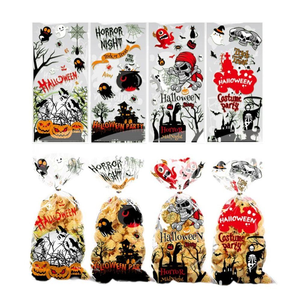 50pcs Trick or Treat Halloween Candy Bags Transparent Cellophane Pack Gift Bags  Kids Party Favors