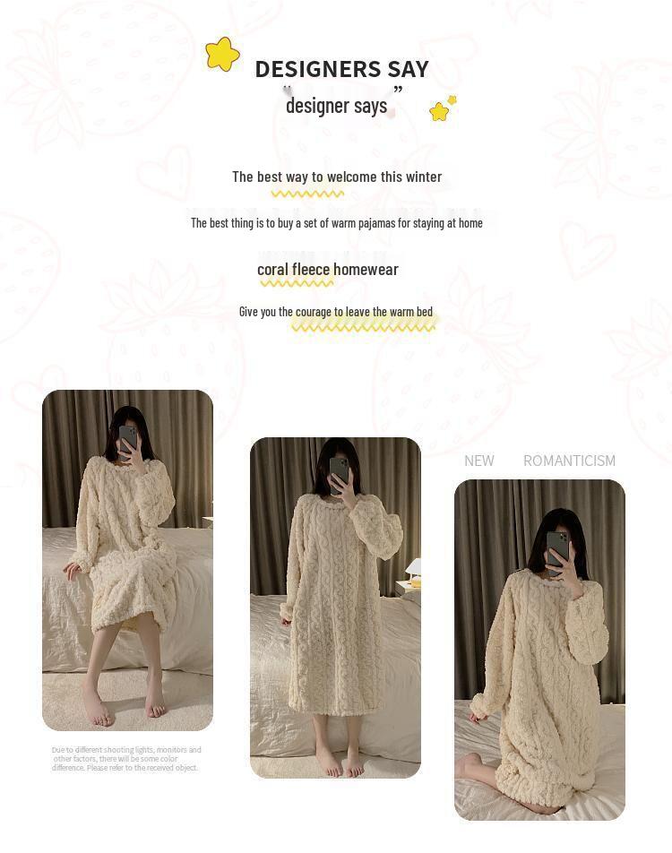 Cozy Coral Fleece Long Nightdress - Large Size Warm Winter Pajamas with Plush Velvet