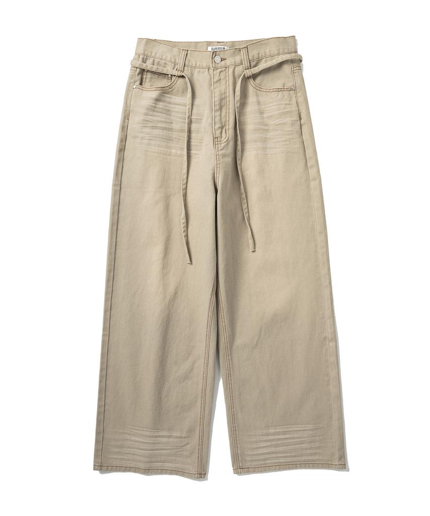 SUPERSUB Cat Wash String Wide Denim Pants - Beige