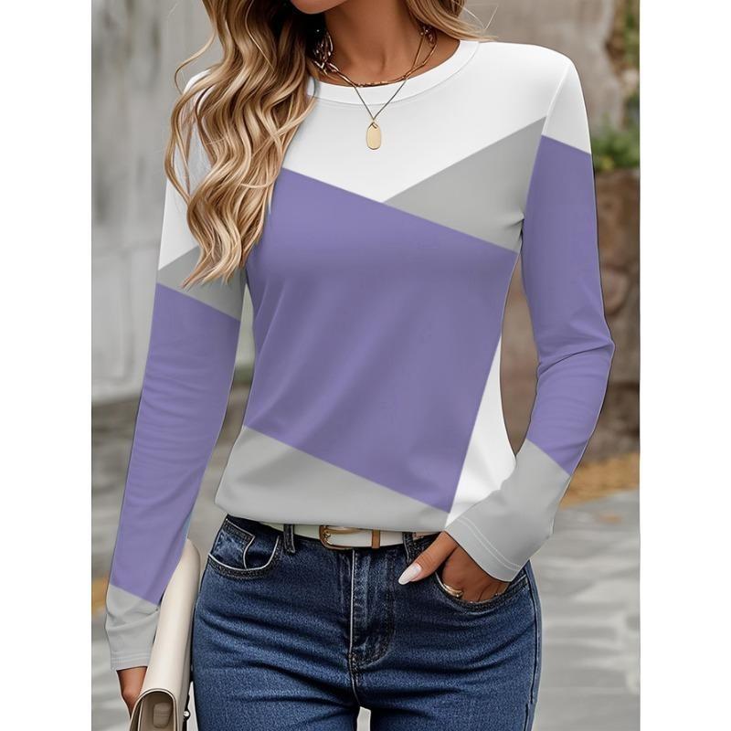 Spring And Autumn Long Sleeve Printed T-Shirts Women Basic Casual Tops Female Loose Round Neck Tees Clothing