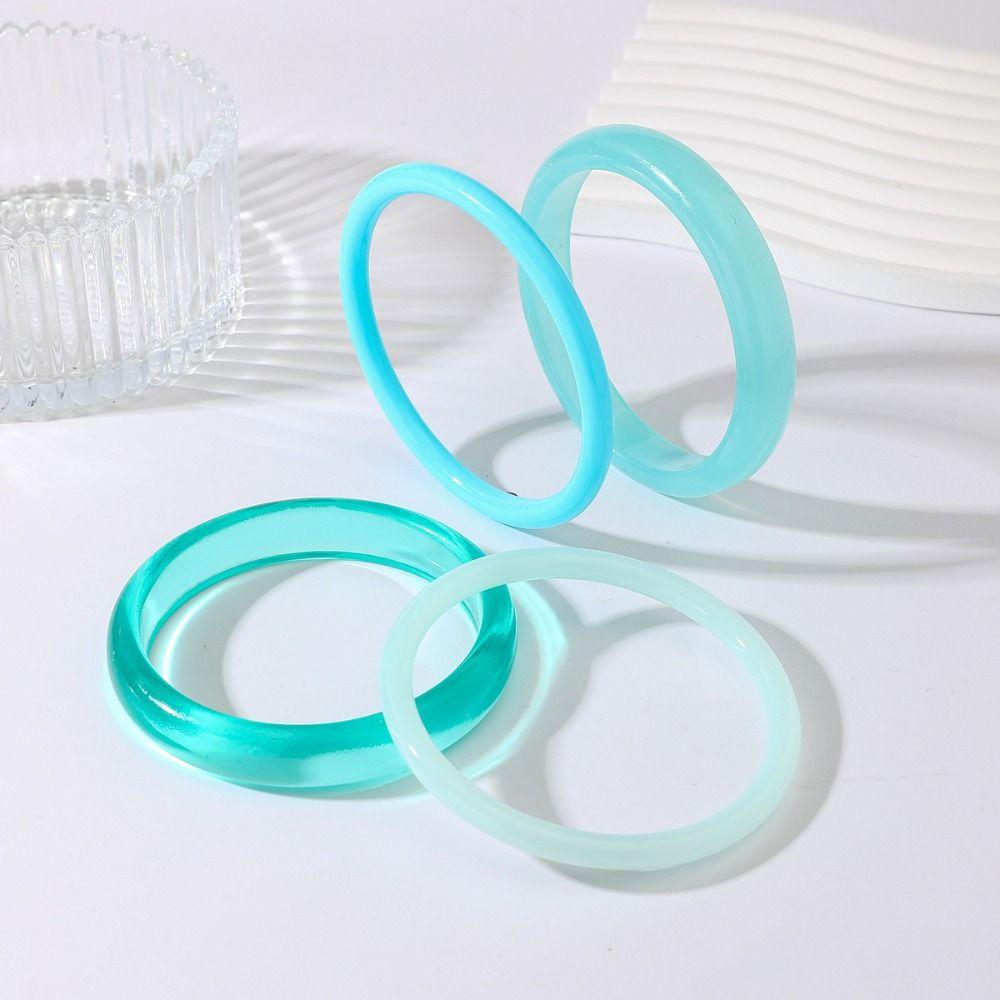 4Pcs/Set Semi Transparent Stackable Bangle Round Punk Bracelet Set Acrylic Cuff Summer Jewelry
