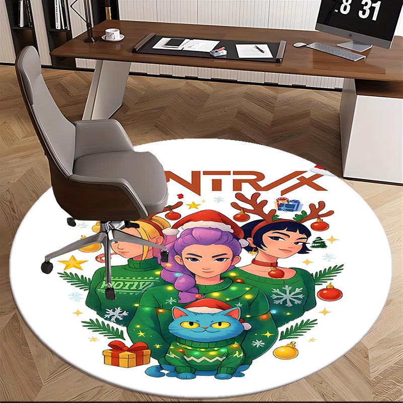 1pc HUNTRAX Anime Christmas Round Carpet Festive Gift for Office Chair Mat, NonSlip Rug Suitable for Home Decor, Living Room