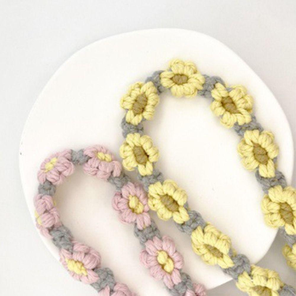 Boho Floral Daisy Flower Macrame Keychain Handmade Bags Handle Chain Mobile Phone