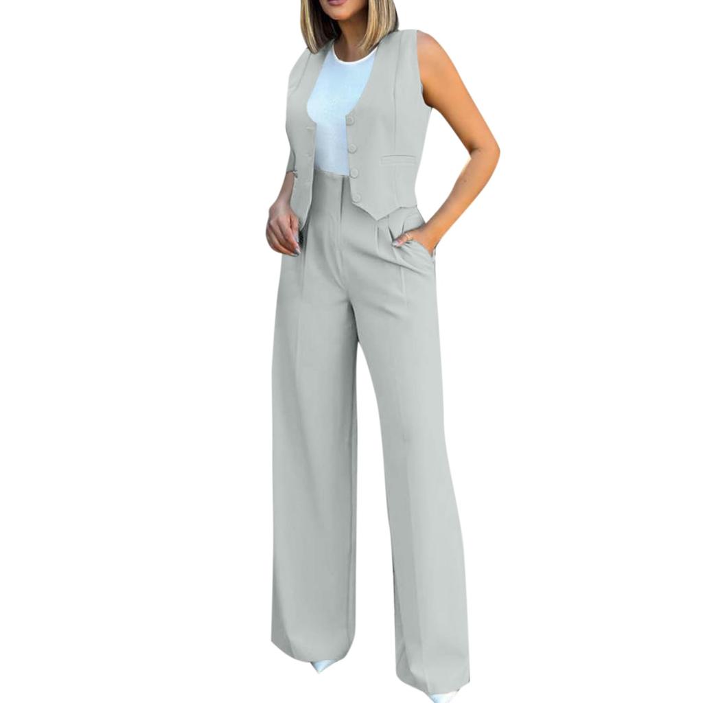 Women's Fashion Casual Suit Vest Sleeveless Wide-leg Pants Casual Suit