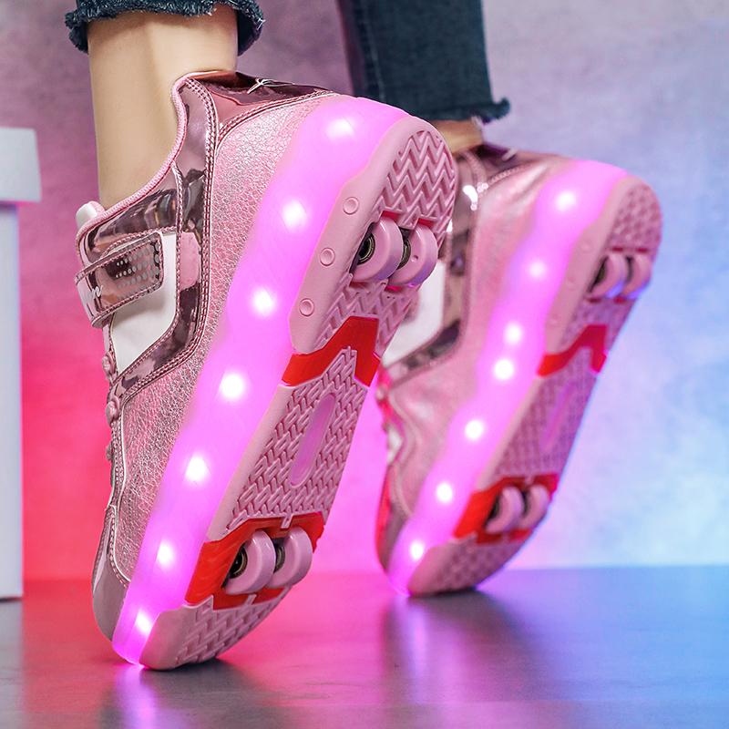 TUINANLE Children’s Two Wheels Luminous Glowing Sneakers Heels Light Roller Skate Shoes