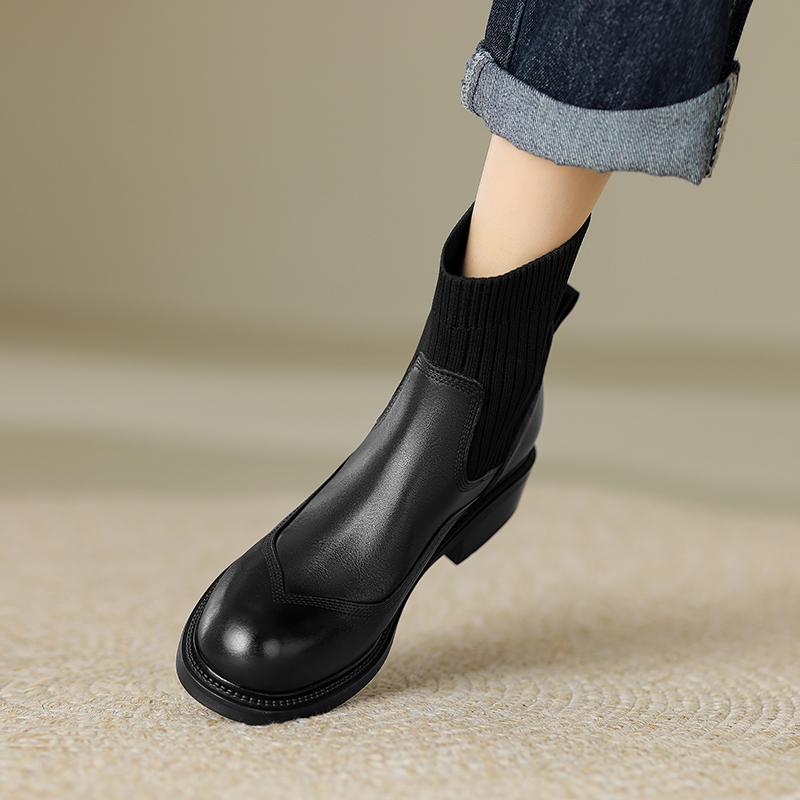2024 Новые винтажные короткие сапоги для женщин из натуральной кожи на толстом высоком каблуке, осенне-зимняя обувь для женщин с квадратным носком, базовая офисная обувь для леди