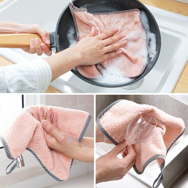 Мягкие кухонные полотенца для посуды, ткань из микрофибры, супер впитывающее подвесное полотенце для рук, кухонные инструменты