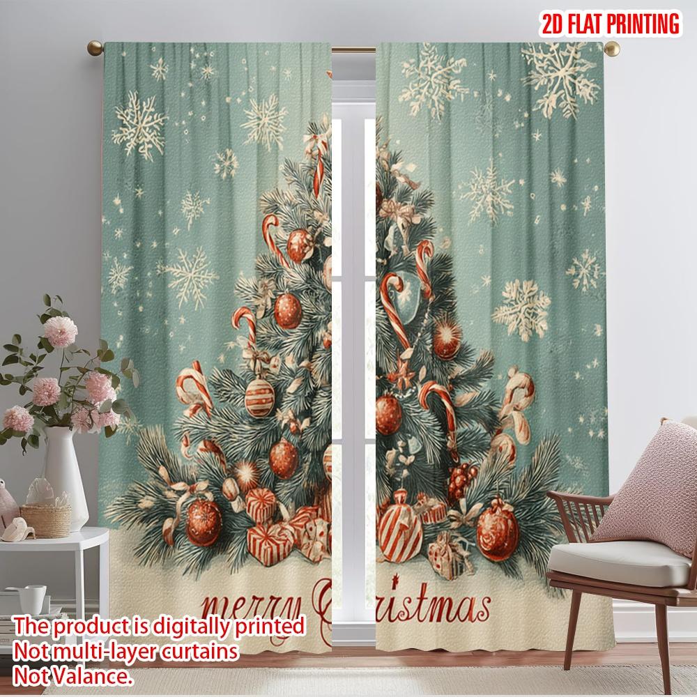 2pcs,2D Plane Printing Creative Curtains Christmas Tree (2) Durable Polyester (without Rod) Decorations Outdoor Perfect for