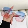 Retro Cutting Lens UV400 Women Sun Glasses Gradient Rhinestone Sunglasses Rimless Sunglasses