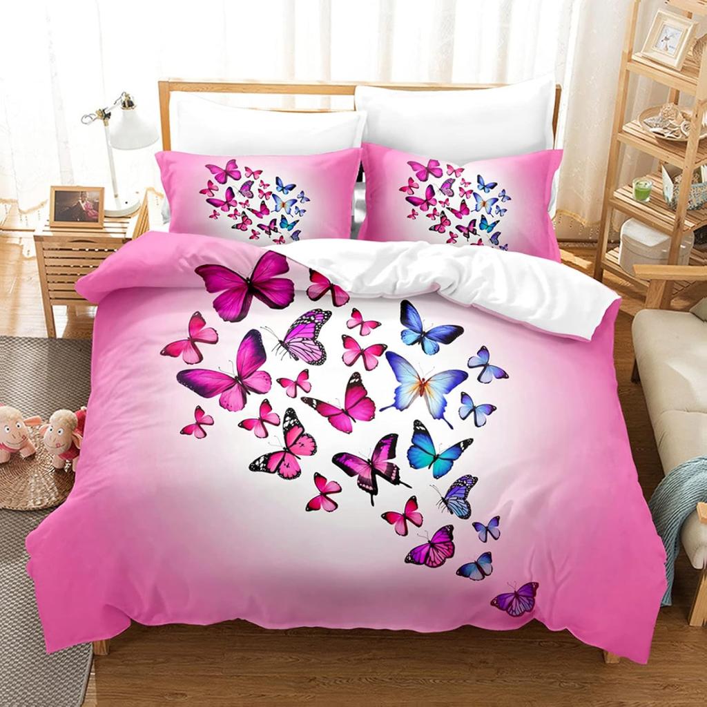 Beautiful Butterfly Duvet Cover Set Twin King Size,Butterfly Floral Print Bedding Set For Girls Women,Boho Style Comforter Cover
