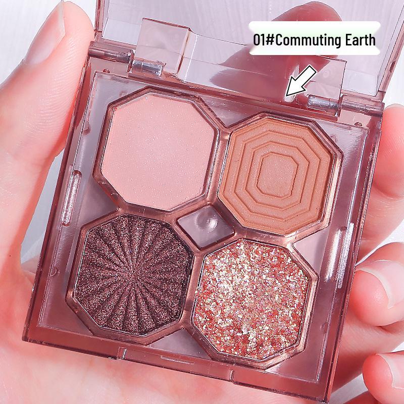 Chocolate Gemstone Four-Color Eyeshadow Palette: Matte, Shimmer, Glitter, Earth Tones - Pure Desire Style, Student-Friendly.