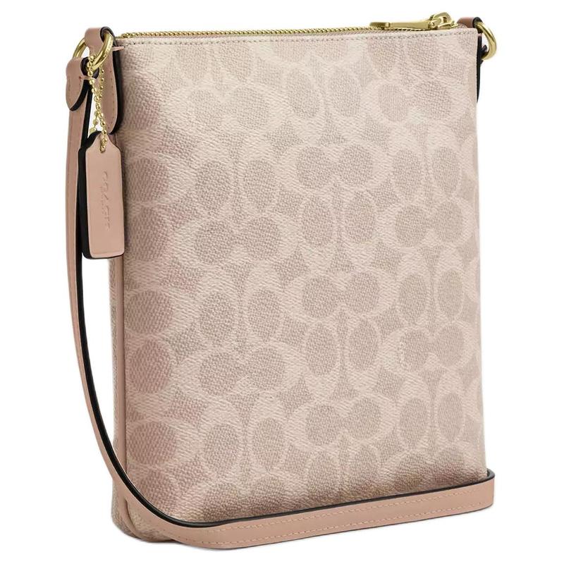 COACH Rowan 21 Metal Logo Zip Closure Coated Canvas Shoulder Crossbody Bag Small Women's Sand + Silver + Taupe