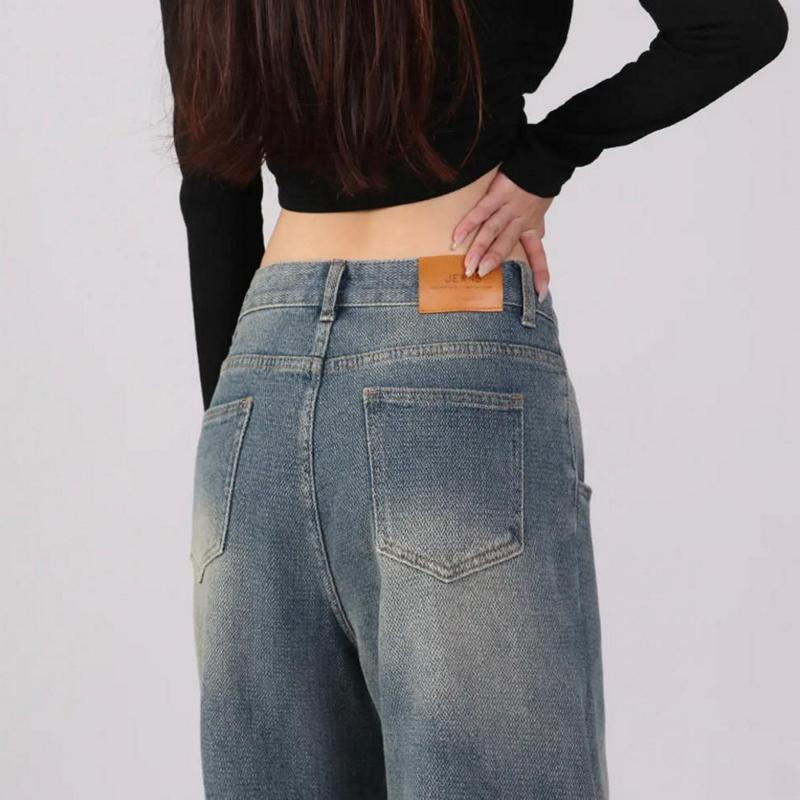 Джинсы High Street Retro Washed Straight, женские, весна-лето и осень, американские, с высокой талией, свободные, широкие брюки из денима