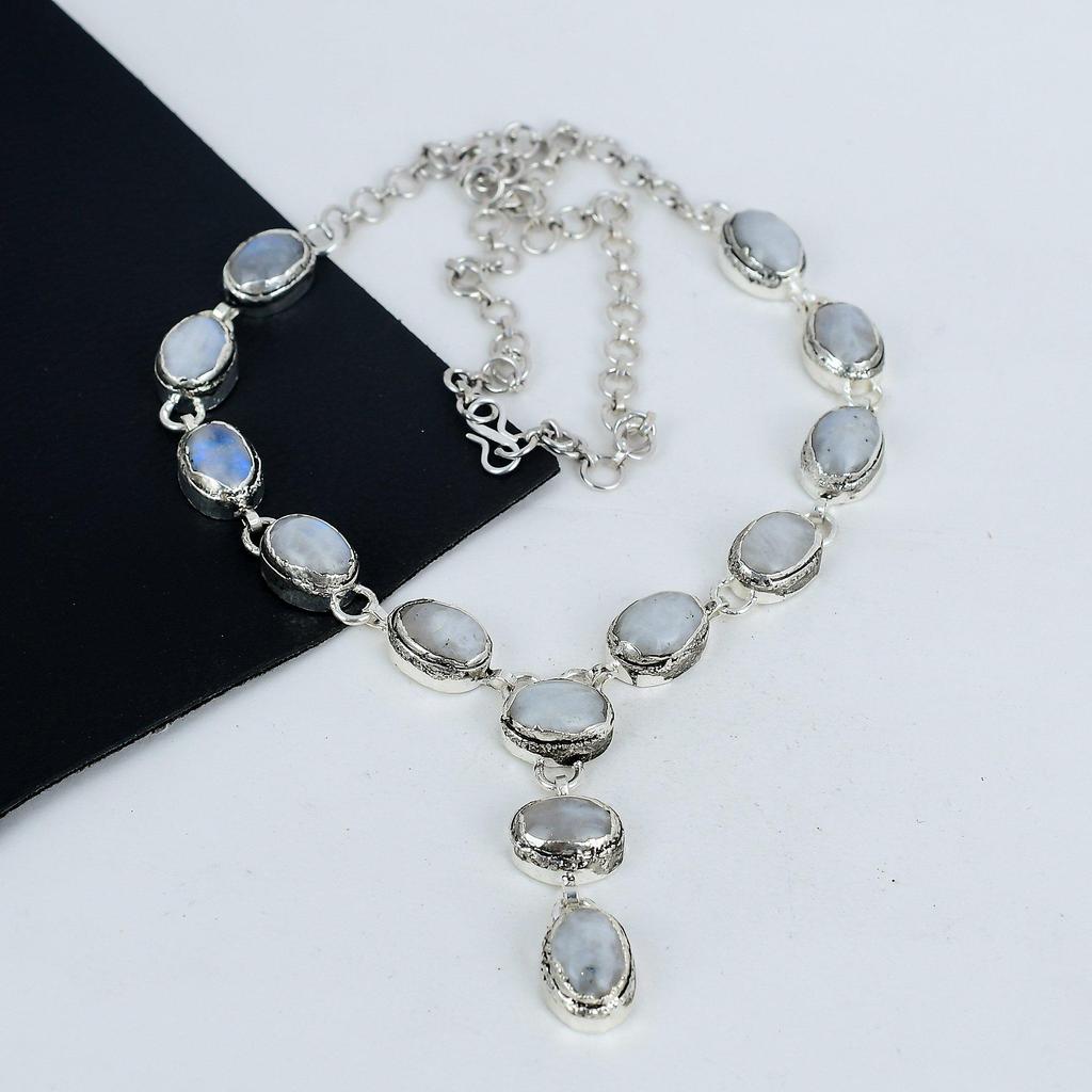 Радужный лунный камень драгоценный камень ручной работы 925 стерлингового серебра ожерелье, радужное лунное серебро ожерелье для жены, унисекс ожерелье, подарок