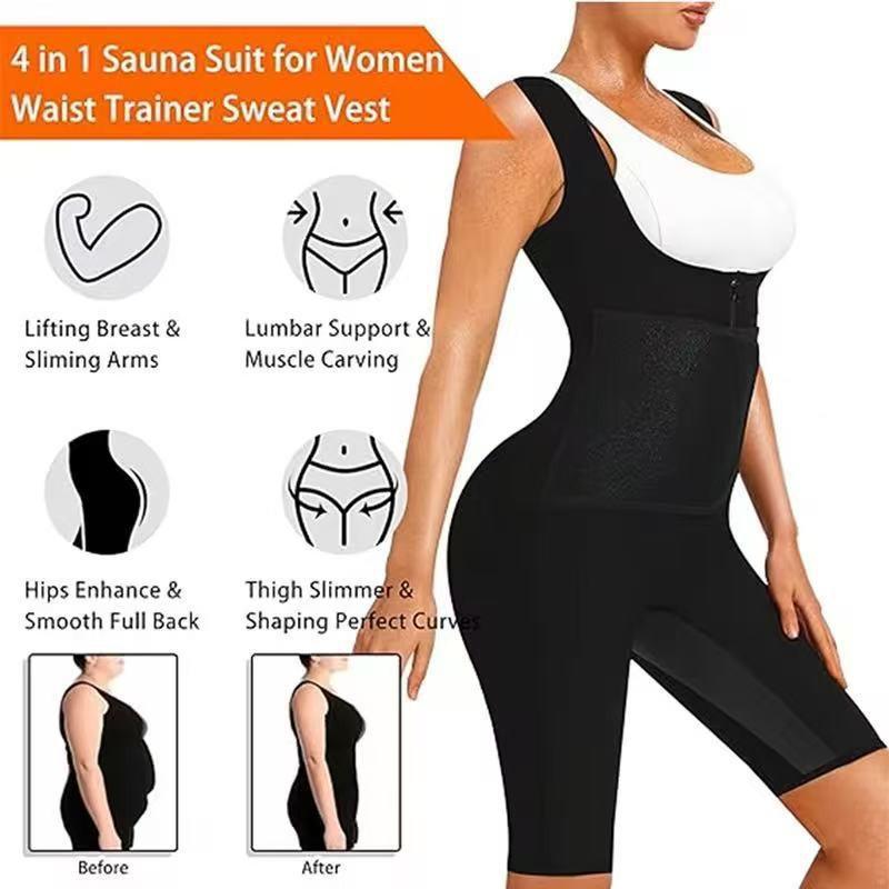 Women's Short Sleeve Sauna Sweat Suit with Tummy Control Waist Belt