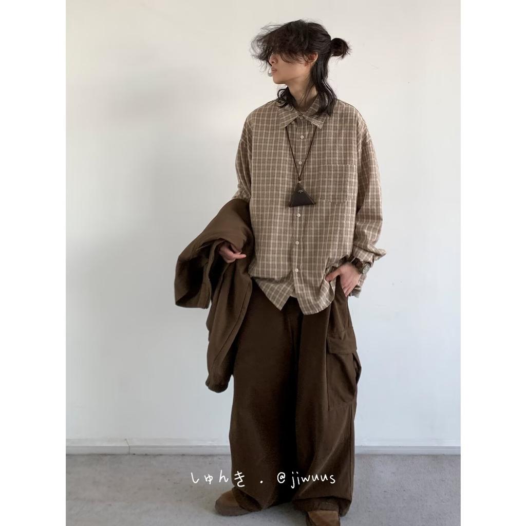 Свободная рубашка в клетку в японском стиле, мужская и женская, модная брендовая рубашка на весну и осень, универсальная рубашка для пары, повседневное пальто с длинным рукавом Pu Shuai