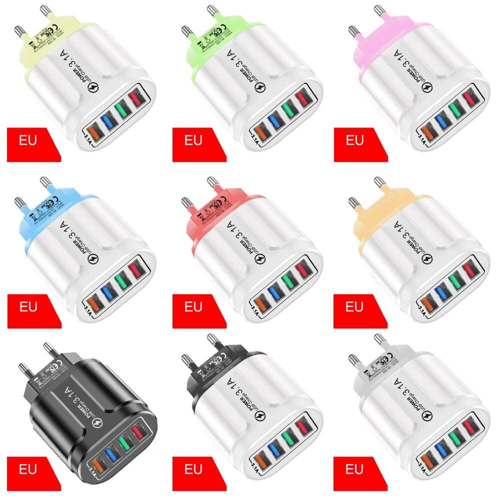 3.1A 4-портовое USB-зарядное устройство, быстрое зарядное устройство для мобильного телефона, зарядное устройство для Samsung iPhone Xiaomi Oppo Qucik, адаптер питания