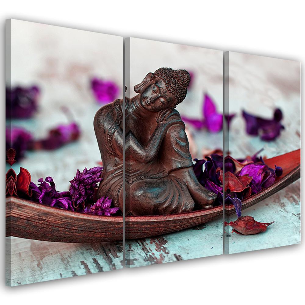 Three Piece Picture Canvas Print Buddha Flowers Feng Shui