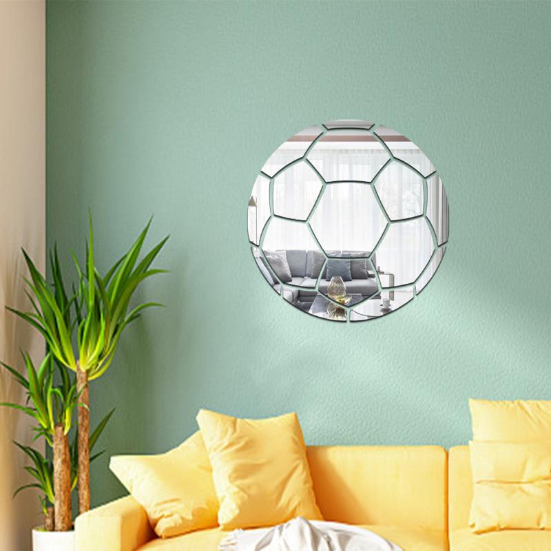 1pc Football Mirror Wall Sticker, 3D Self-Adhesive Acrylic Decal for Living Room, Bedroom, Office, Restaurant Wall Decor