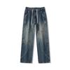 Old Semi-elastic Waist Drawstring Jeans for Men's Casual Loose High Street Mopping Pants