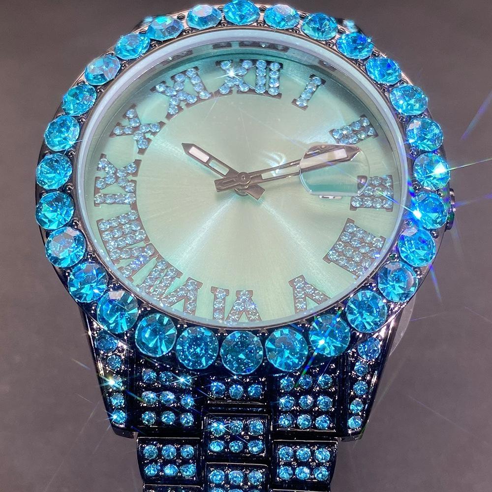 Luxury Diamond Watch for Men Fashion Bling Iced Out Day Date Watches Hip Hop Stainless Steel Quartz Man Clock