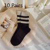 10 Pairs of Women's Autumn and Winter Socks Retro Thick Striped Tube Stack Socks