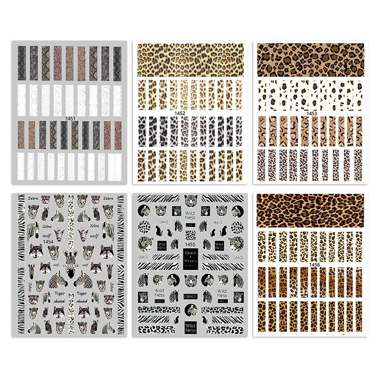 Наклейка для ногтей с леопардовым принтом, осенне-зимняя 3D-полосатая наклейка для ногтей, самоклеящаяся наклейка для ногтей