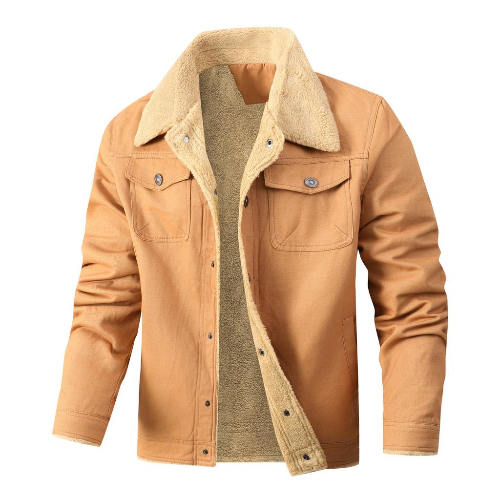 Autumn And Winter Casual Youth Pocket SingleBreasted Lapel Cotton Men'S Jacket Fleece Thickened Coat