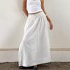 Elegant Minimalist White Linen Cotton A-Line Maxi Skirt Women