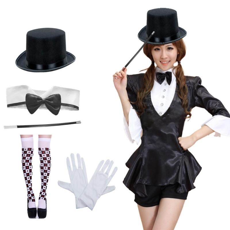 Костюм для взрослых Мага RolePlay Cosplay Набор одежды Хэллоуин Маг Наряд Верхняя шляпа Магия Волшебная палочка Белые перчатки