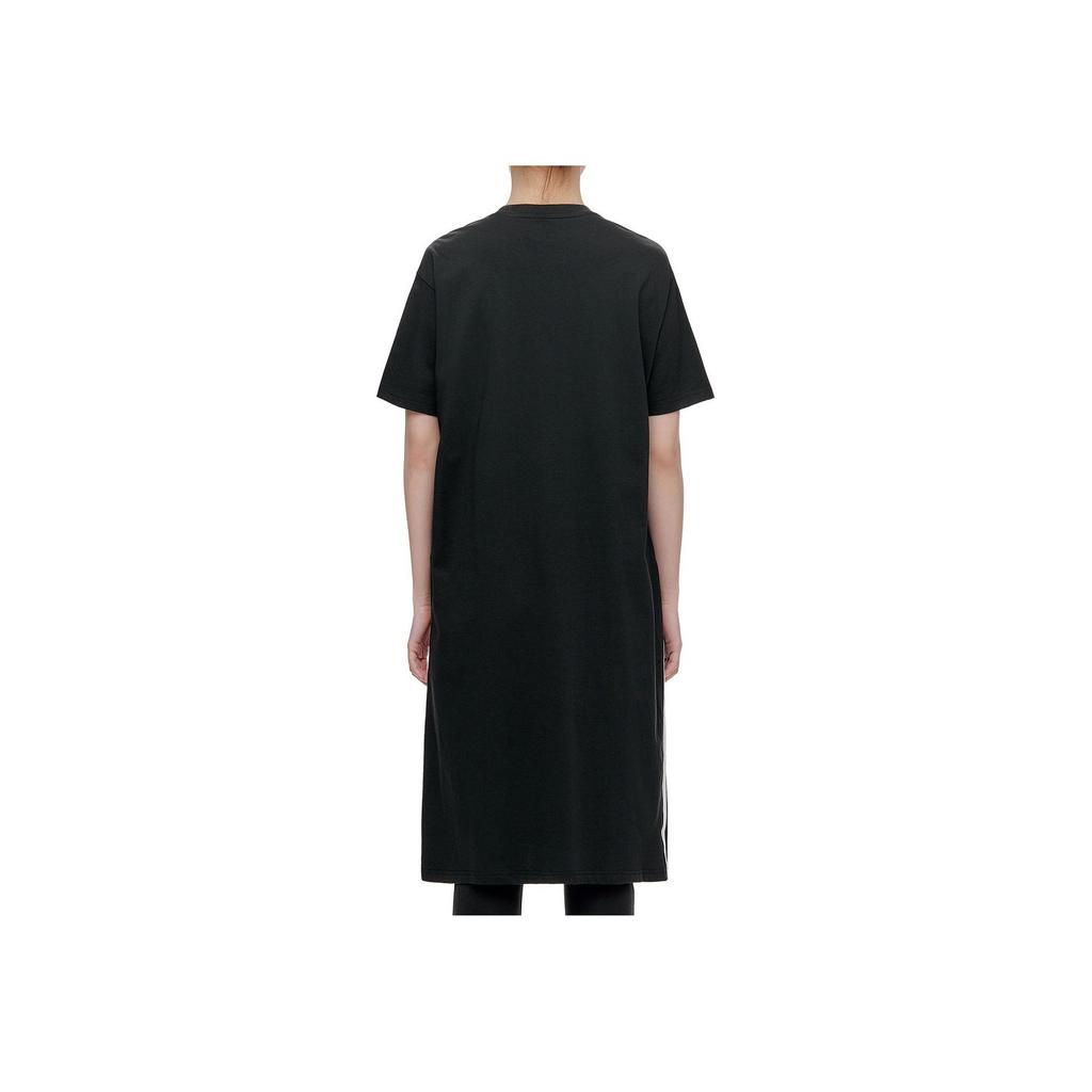 Adidas Письмо Логотип Напечатанный круглый вырез пуловер миди короткий рукав платье женские платья черный GD8445