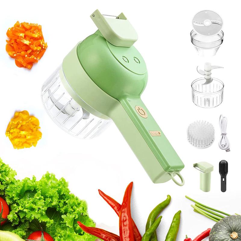 4-in-1 Hand-held Vegetable Cutter Portable Wireless Electric Kitchen Multi-function Garlic Chopper