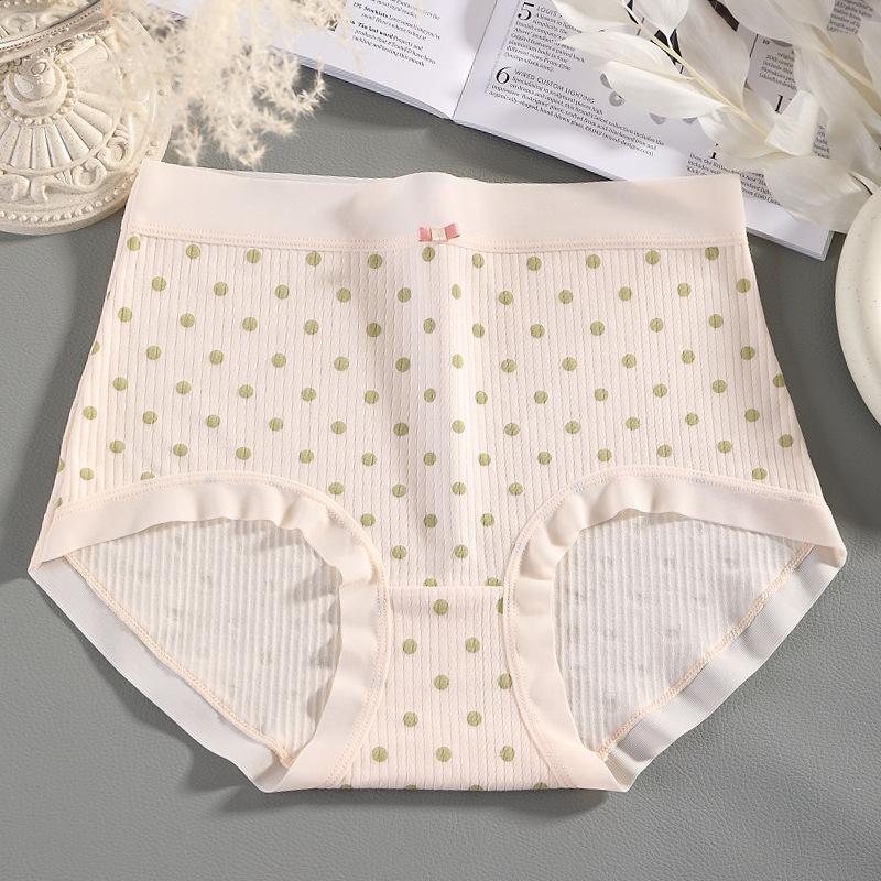 Женские весенне-осенние трусы большого размера в горошек из хлопка с высокой талией и драпировкой на бедрах