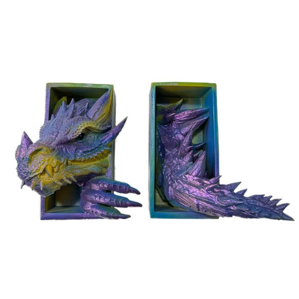Vintage Dragon-Shaped Book Stand Set 3D Bookshelf Dragon Ornaments File Cabinet