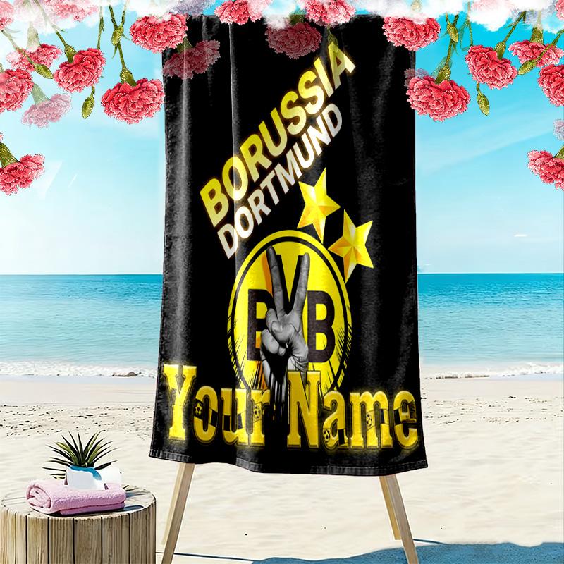 Пляжное полотенце с принтом BVB и индивидуальным именем, большое, мягкое, быстросохнущее, для пляжа, кемпинга, плавания -HE196